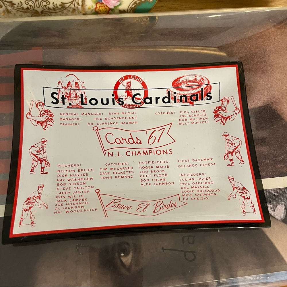 Vintage St. Louis Cardinals Bravo El Birdos 1967 NL Champions Glass Dish